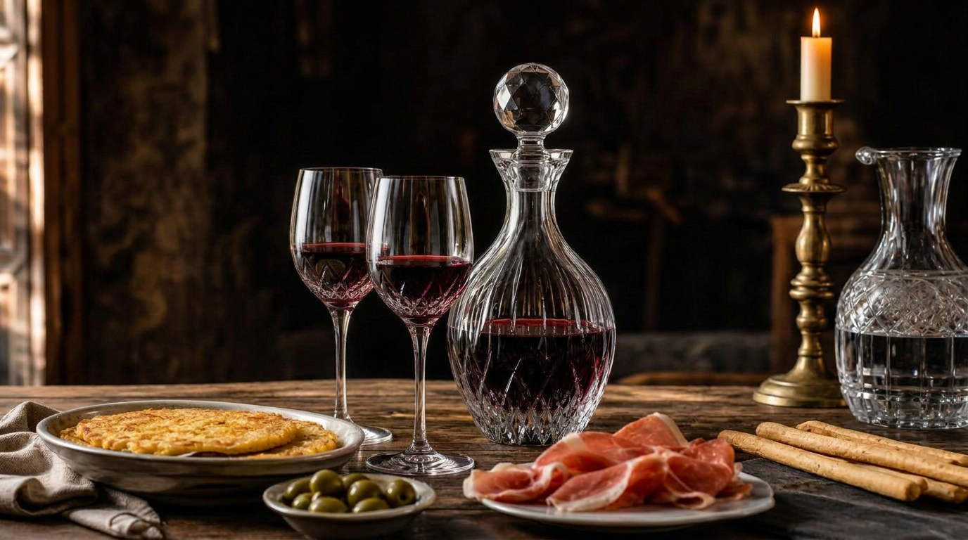 Aperitivobord med Prosecco, Ribolla Gialla, Friulano, Rosé Augusta, Refosco, Piolo & Max-likörer, frico, prosciutto och oliver i Orrefors-kristall