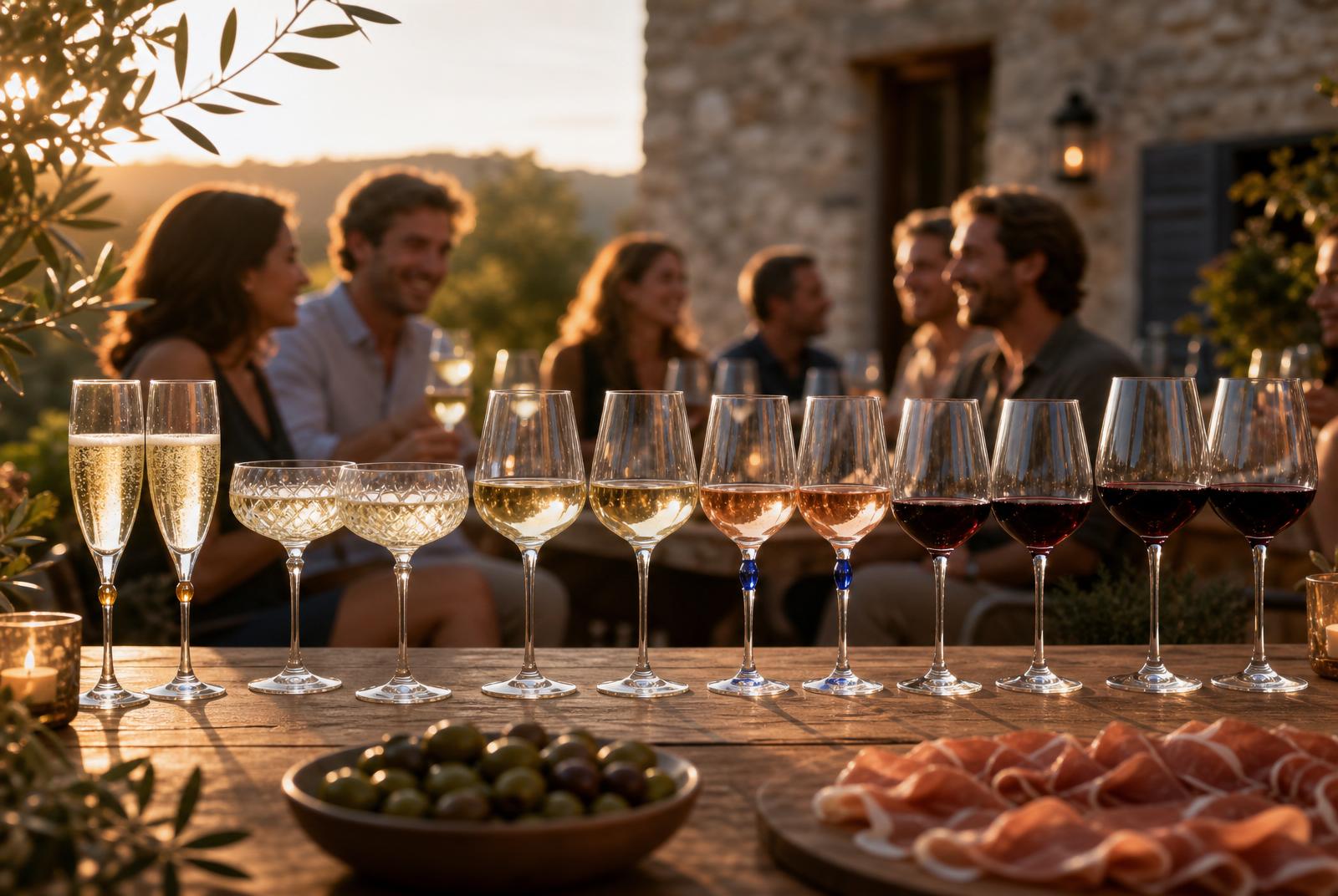 Sju viner från Tenuta Pribus serverade två och två i kristallglas från Kosta Boda och Orrefors – Prosecco Julia Augusta, Ribolla Gialla Sparkling, Friulano, Pinot Grigio, Rosé Augusta, Refosco dal Peduncolo Rosso och Refosco Linea Augusta 2019.